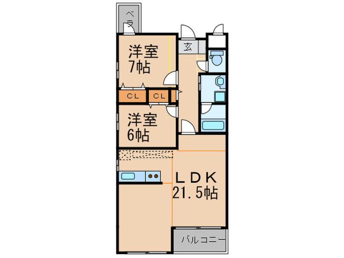 COMODO覚王山(2LDK/1階)の間取り写真
