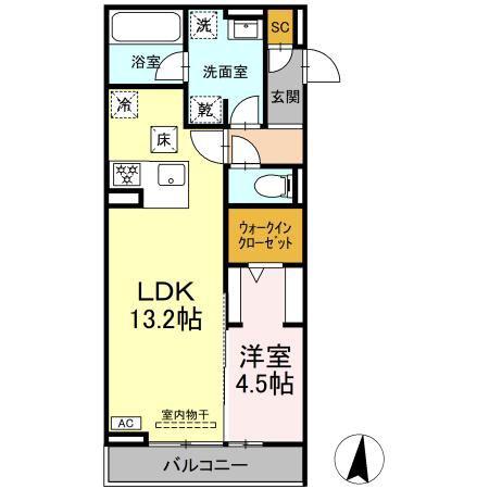 セレスティア高畑(1LDK/1階)の間取り写真