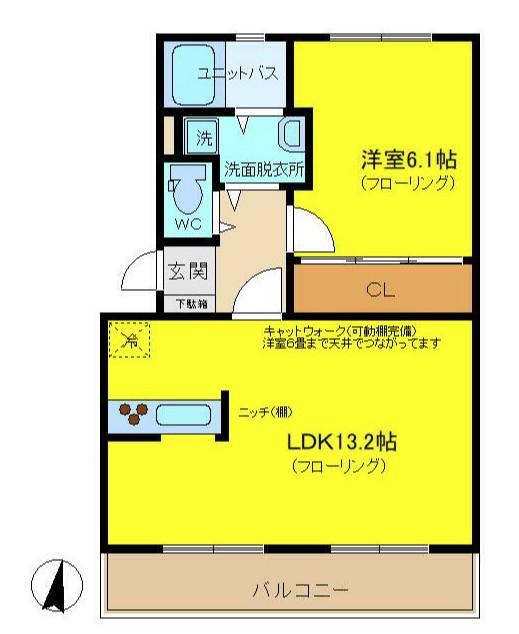 室内リノベーション済物件(1LDK/3階)の間取り写真
