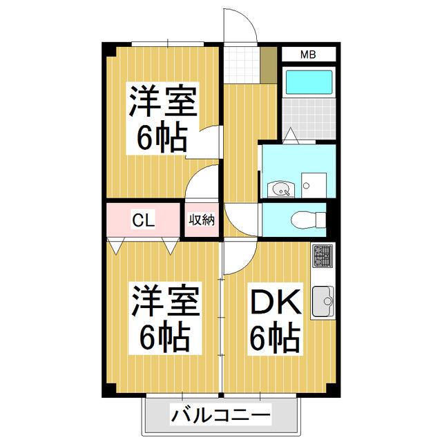 プリムローズ朝倉(2DK/1階)の間取り写真