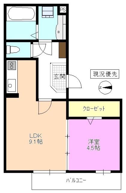 WING女鳥羽(1LDK/2階)の間取り写真