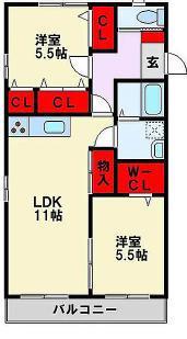 レトアヒル II(2LDK/1階)の間取り写真
