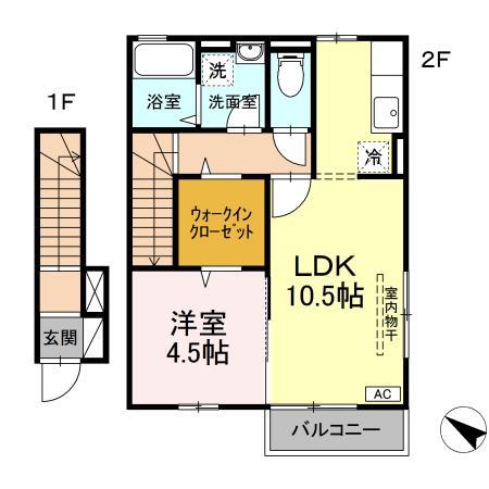 コテージ グレース ノート(1LDK/2階)の間取り写真