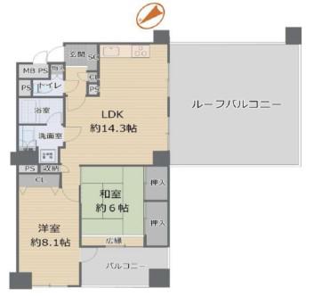 ライオンズマンション大和第5(2LDK/12階)の間取り写真