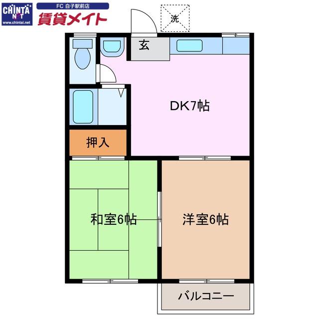 フォーブル古市 A棟(2DK/2階)の間取り写真