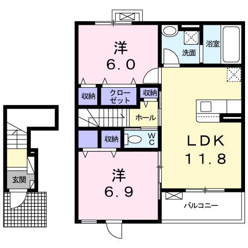 ソリヤード(2LDK/2階)の間取り写真