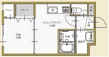 フェリシダ八幡(1DK/3階)の間取り写真