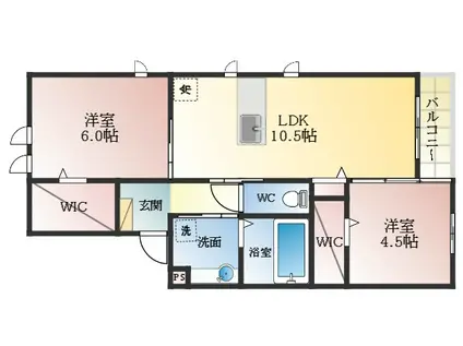 セジュール寺池台(2LDK/1階)の間取り写真