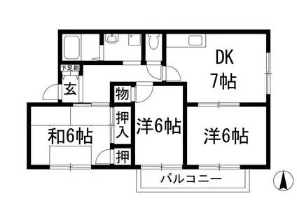 多田壱番館(3DK/2階)の間取り写真