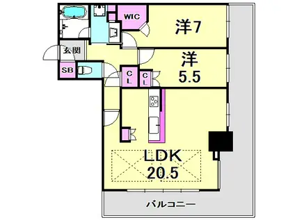 シティタワー神戸三宮(2LDK/9階)の間取り写真