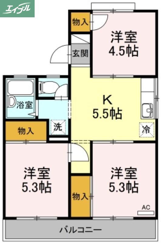 福富パレスB棟(3K/2階)の間取り写真
