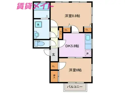 伊勢鉄道 鈴鹿駅 徒歩8分 3階建 築8年(2DK/3階)の間取り写真