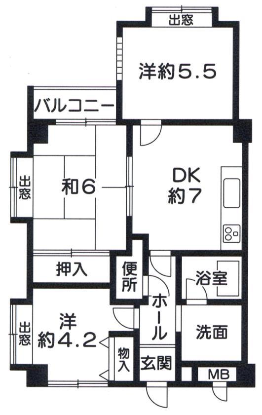 ベネフィス魚住II(3DK/3階)の間取り写真
