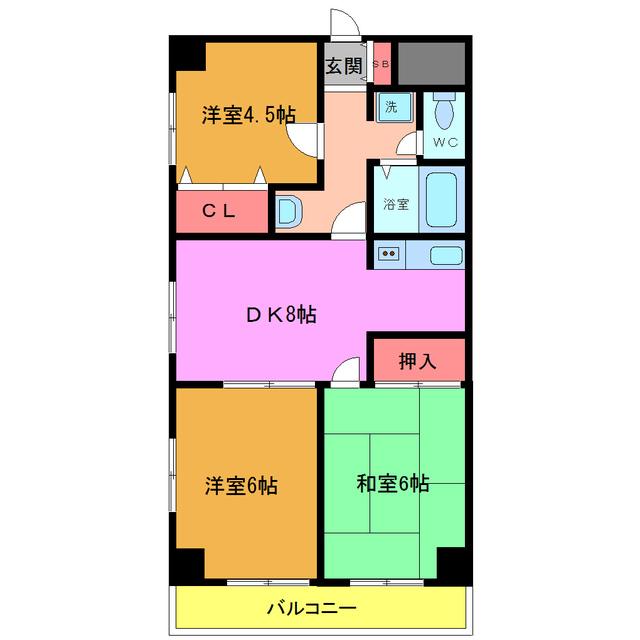 レジデンス富美浜(3DK/1階)の間取り写真
