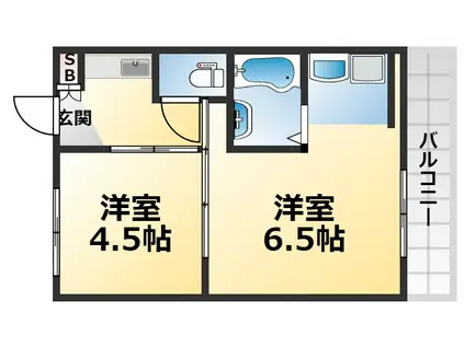 ヴィラナリー雲雀ヶ丘3号棟(1DK/2階)の間取り写真
