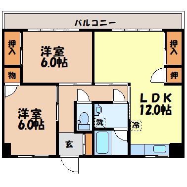 フェリーチェめのと(2LDK/2階)の間取り写真