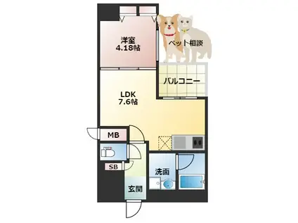 プレジオ本町(1DK/10階)の間取り写真