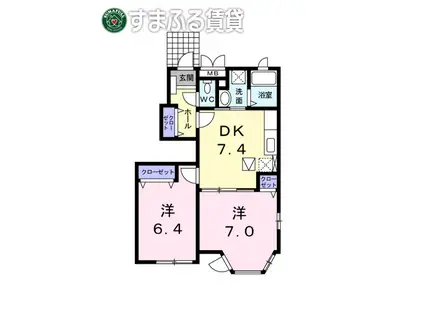 ノースヒルあいみ(2DK/1階)の間取り写真