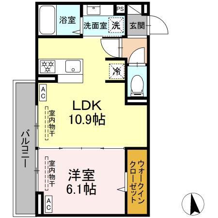 トリシア東口(1LDK/3階)の間取り写真