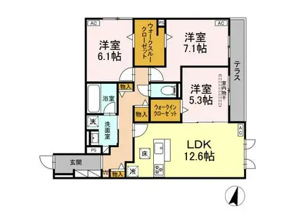 メイプル(3LDK/1階)の間取り写真