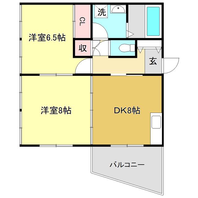 CASA・DI・SOLE 南棟(2DK/3階)の間取り写真