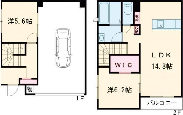 ラグナ・セカGARAGE03 D棟(2LDK/1階)の間取り写真
