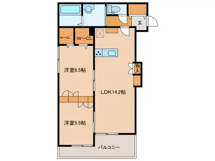 GENS渡瀬 北館(2LDK/2階)の間取り写真