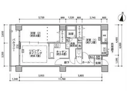 東雲キャナルコートCODAN18号棟(2LDK/7階)の間取り写真