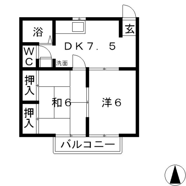 グリーンハイツ西阿知B(2DK/2階)の間取り写真