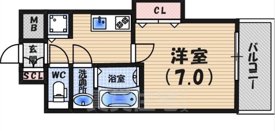 LUXE芦屋南(1K/3階)の間取り写真