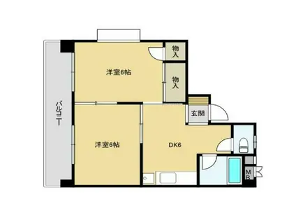 プリンセスリバーサイド(2DK/1階)の間取り写真