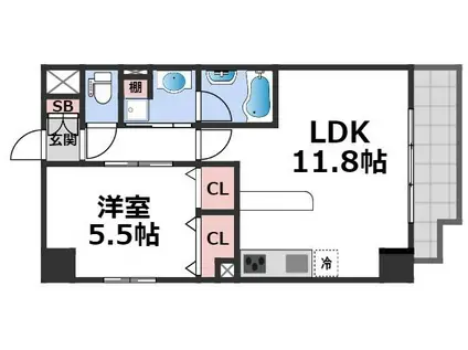 グランデカワノ真田山(1LDK/5階)の間取り写真