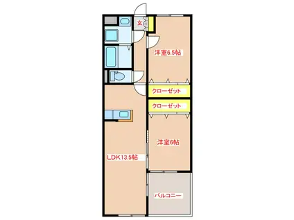 ELSA・LACSINA平佐(2LDK/1階)の間取り写真