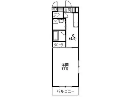ベルコート和地山(1DK/2階)の間取り写真