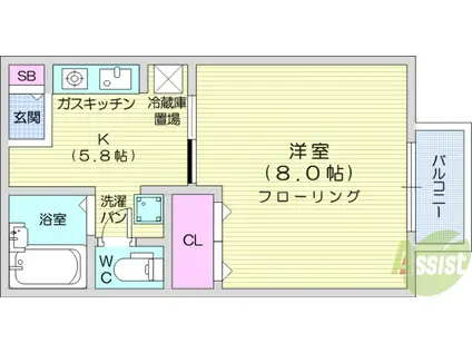 スカイシティA(1K/1階)の間取り写真