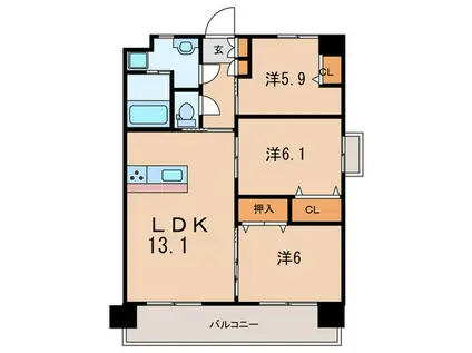 フローラ菜園場(3LDK/7階)の間取り写真