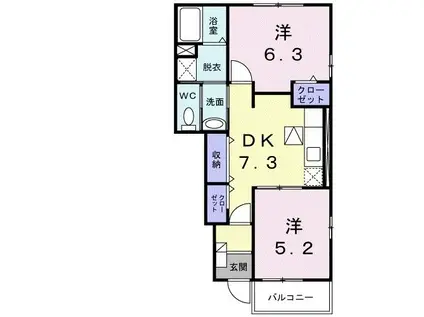 サニークレメントB(2DK/1階)の間取り写真