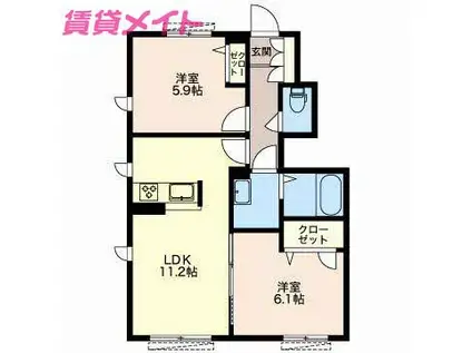 オリーブ(2LDK/1階)の間取り写真