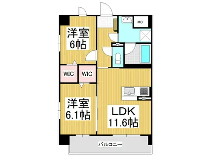 コンフォーティア広丘野村II(2LDK/5階)の間取り写真