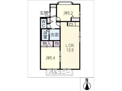 ディアコート花水木 B(2LDK/2階)の間取り写真