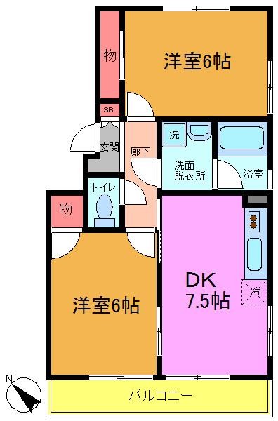 サンシティヒコタC2(2DK/2階)の間取り写真