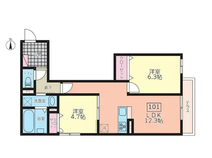 ベルフォルム赤堤(2LDK/1階)の間取り写真
