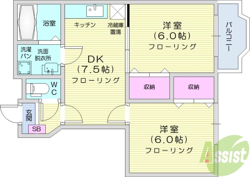 アーバンプレイス(2DK/1階)の間取り写真