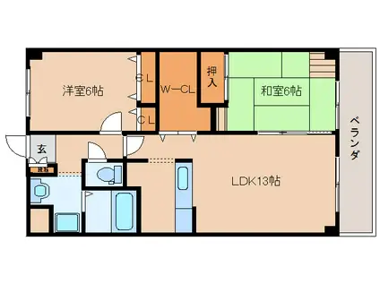 リジェール菅原(2LDK/3階)の間取り写真