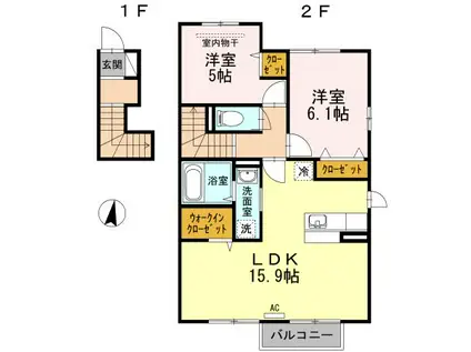 オネスト上林 B棟(2LDK/2階)の間取り写真