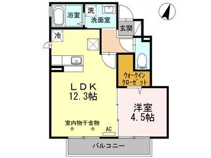 ルミエール・ドゥース(1LDK/1階)の間取り写真
