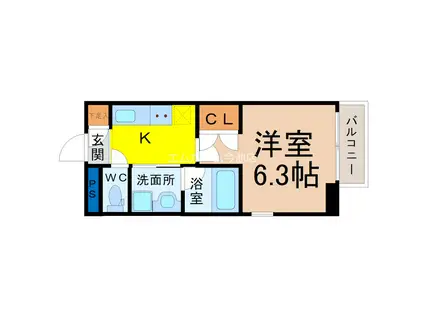 シティライフ今池(1K/6階)の間取り写真