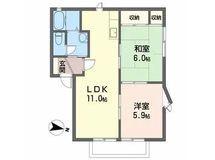カーサ・アベニュー(2LDK/1階)の間取り写真