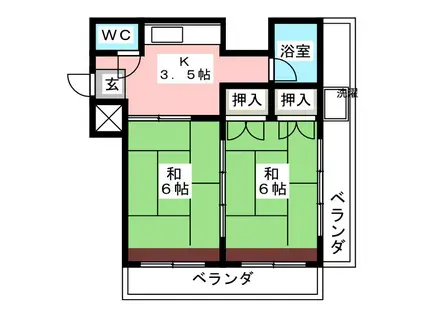 第一ホーユービル(2K/4階)の間取り写真