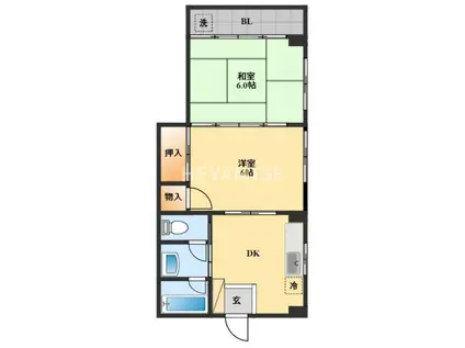 コーポ岩屋(2DK/3階)の間取り写真